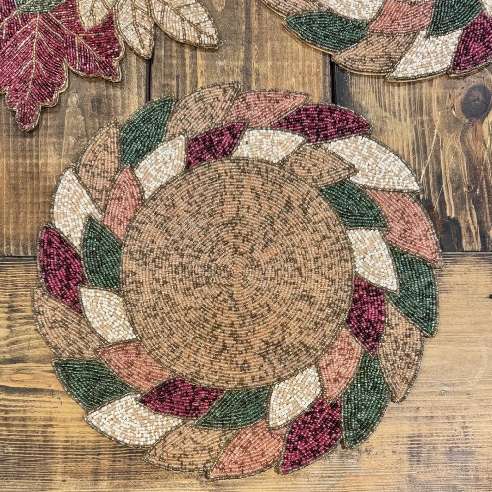 Bed Bath & Beyond Beaded Fall Table Runner and 6 Placemats Set Autumn‎ Harvest